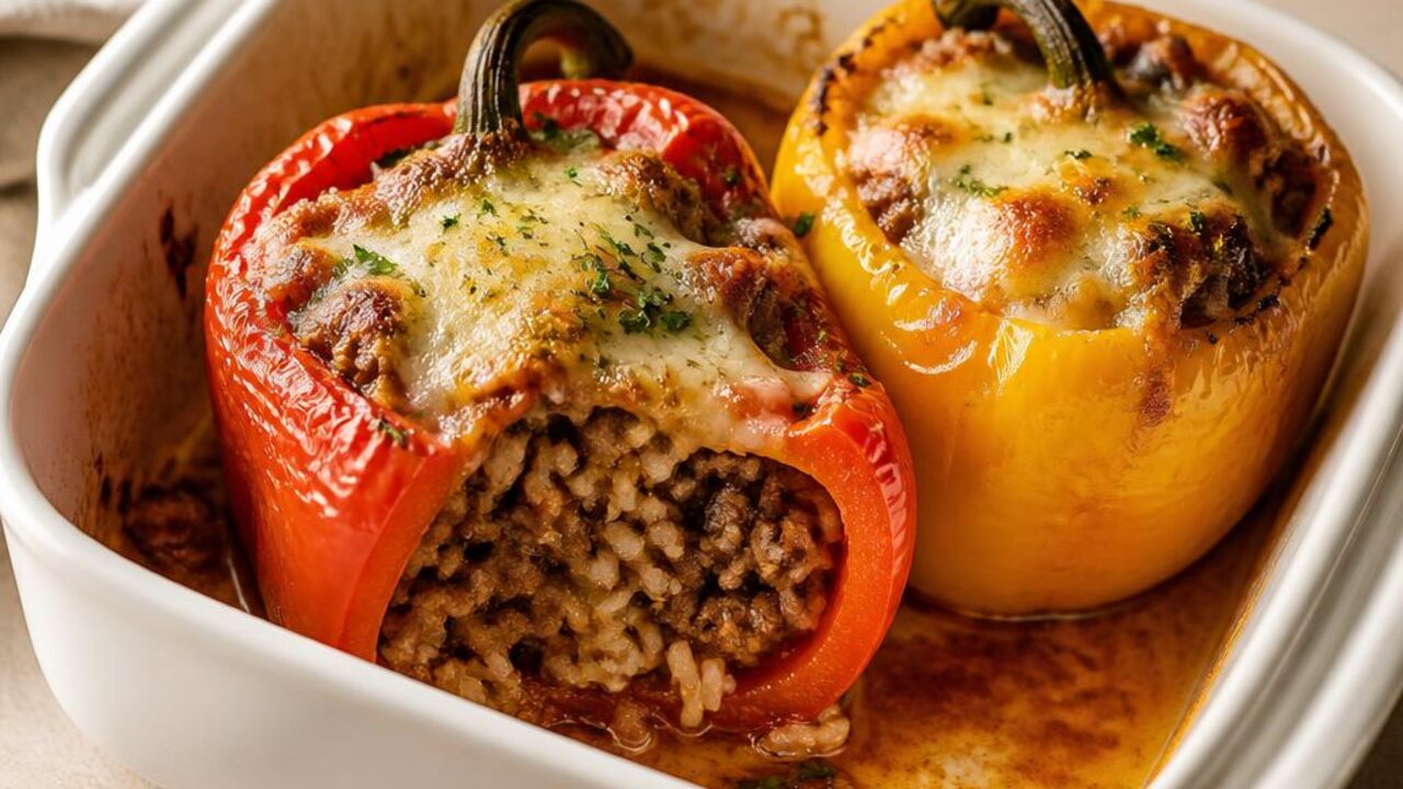 Beef and Rice Stuffed Peppers for an Oven Dinner