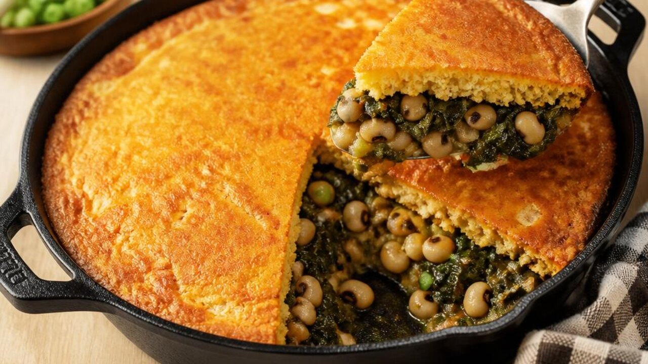 Black-Eyed Pea and Collard Cornbread Skillet