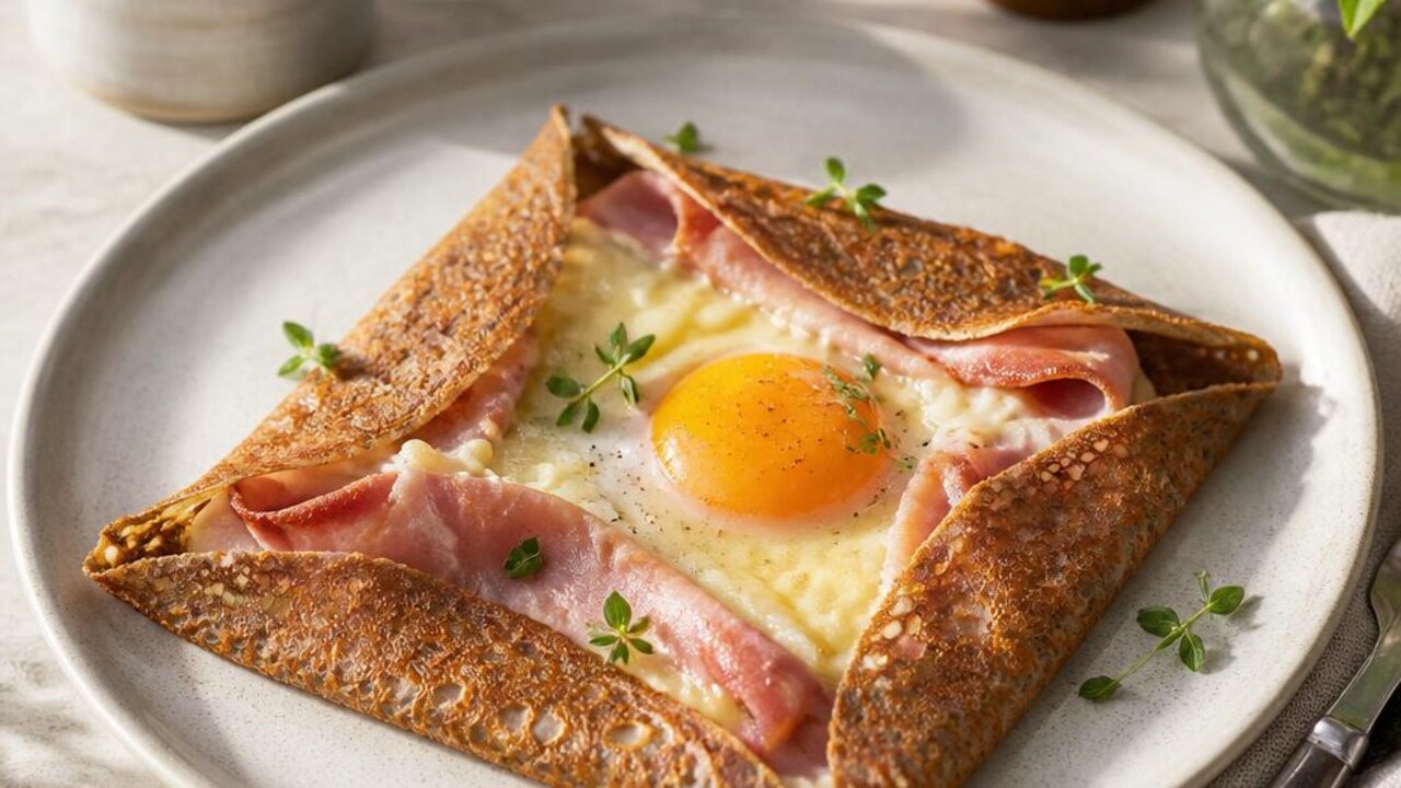 Buckwheat Crepes with Ham, Egg, and Cheese