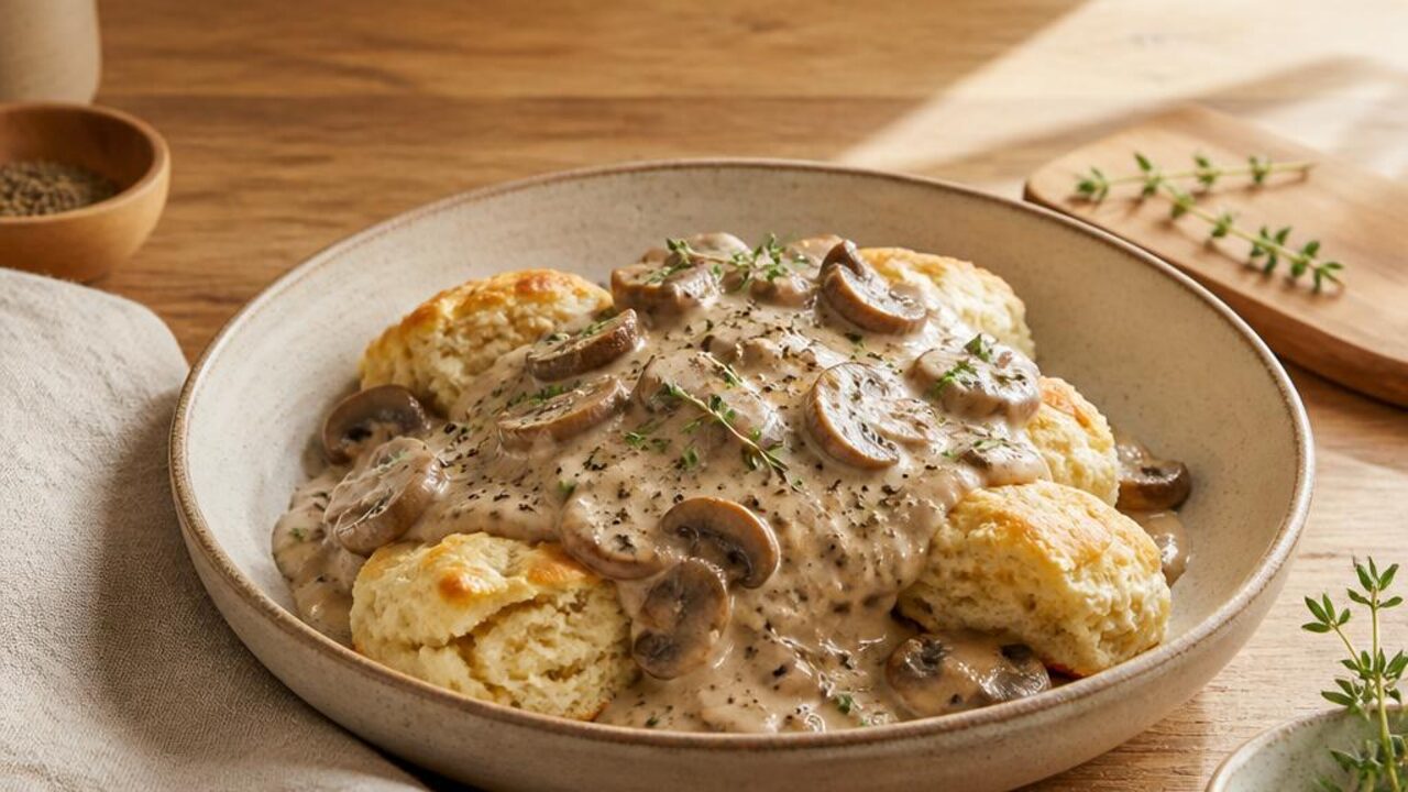 Buttermilk Drop Biscuits with Mushroom Gravy