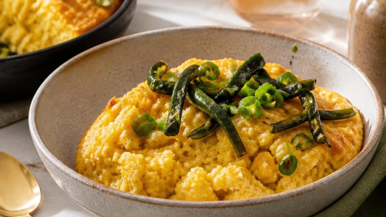 Cheddar Corn Spoonbread with Scallions
