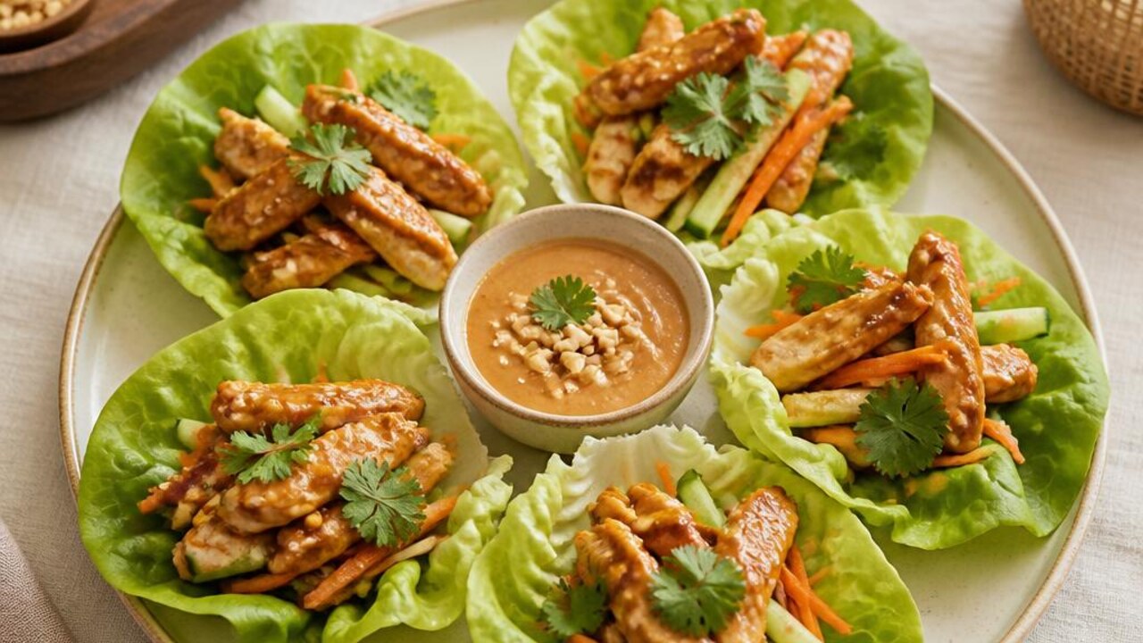 Chicken Satay Lettuce Cups with Peanut Sauce