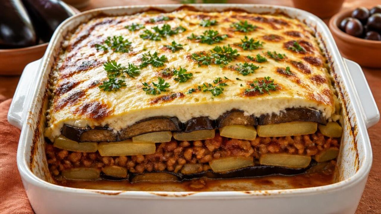 Vegetable Moussaka with Eggplant, Potatoes, and Lentils