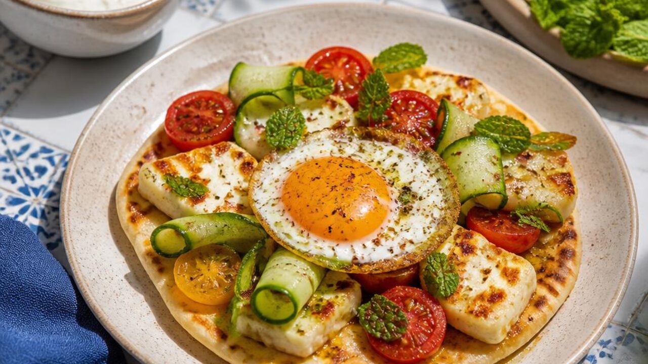 Halloumi Breakfast Flatbreads with Mint Yogurt