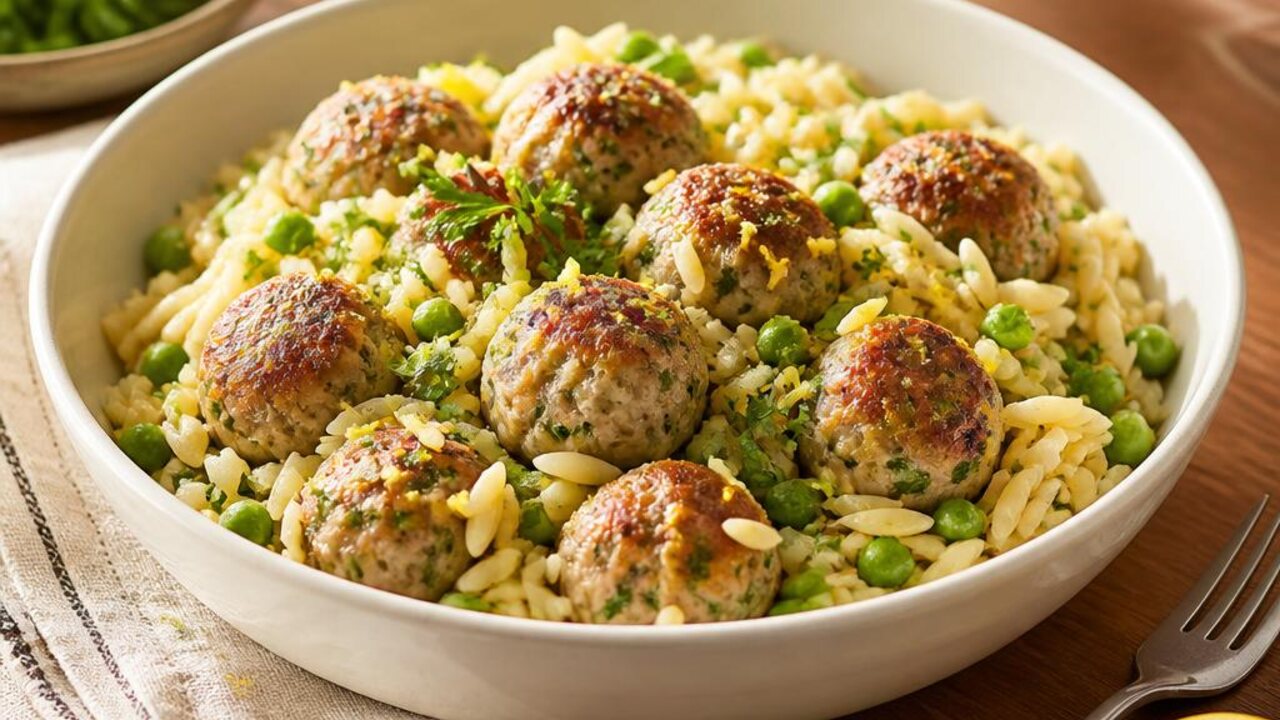 Herby Turkey Meatballs with Lemon Orzo