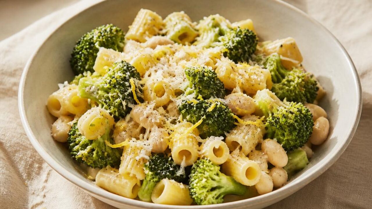Lemon Broccoli and White Bean Pasta