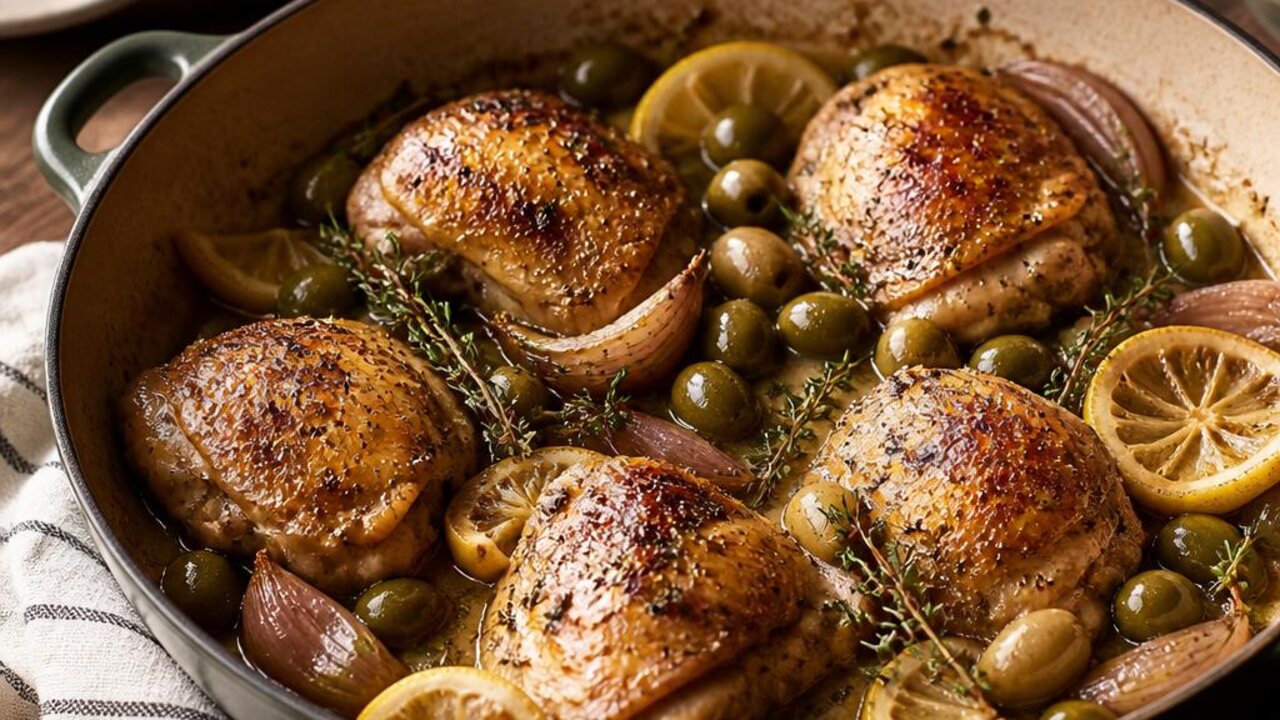Lemon and Olive Braised Chicken Thighs