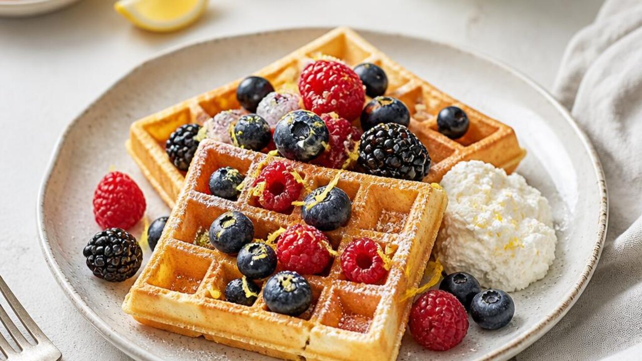 Lemon Ricotta Waffles with Berries