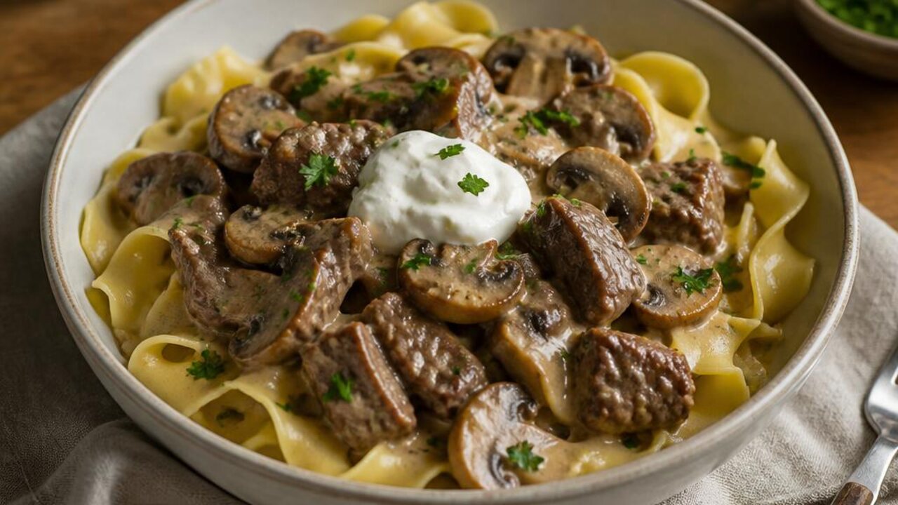 Beef and Mushroom Stroganoff with Egg Noodles
