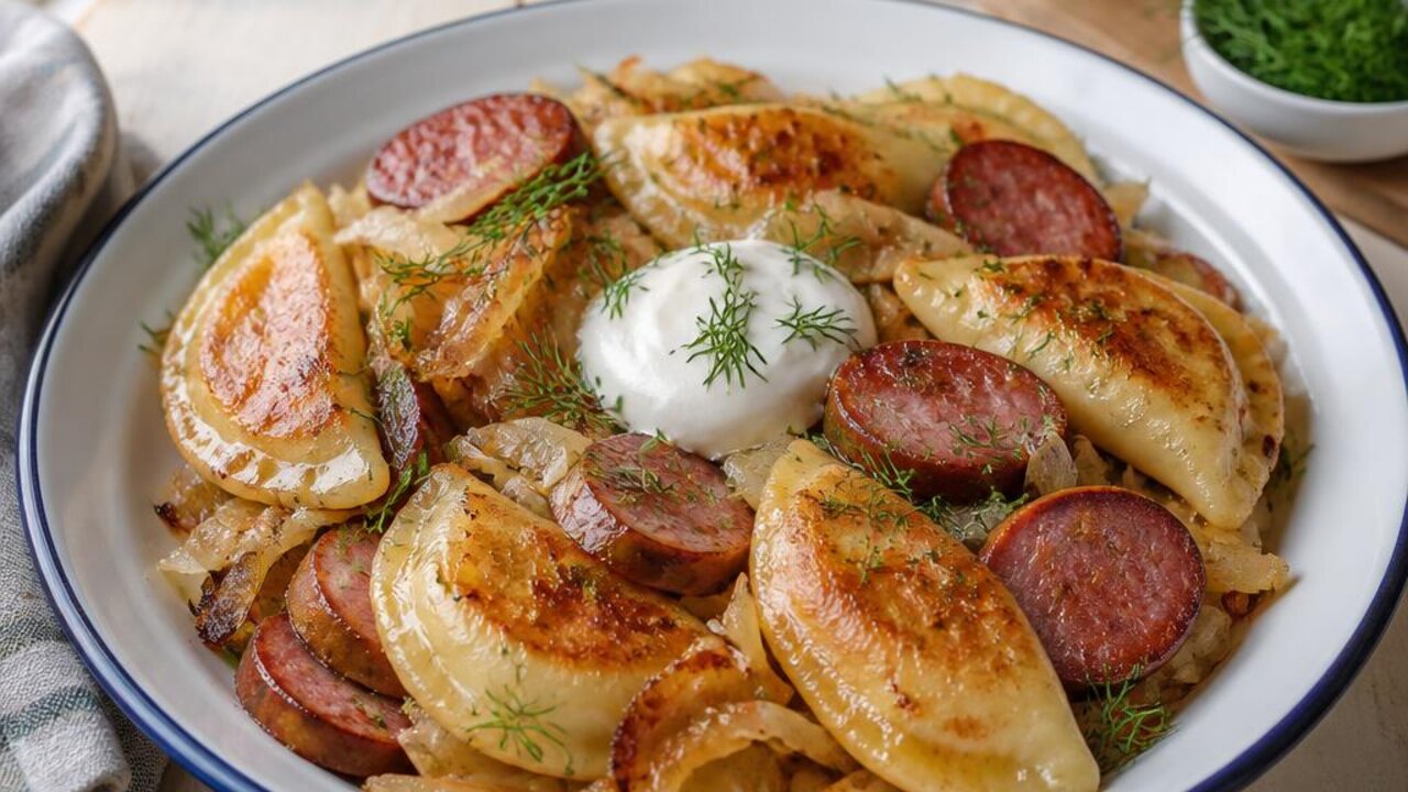 Pierogi, Cabbage, and Kielbasa Skillet