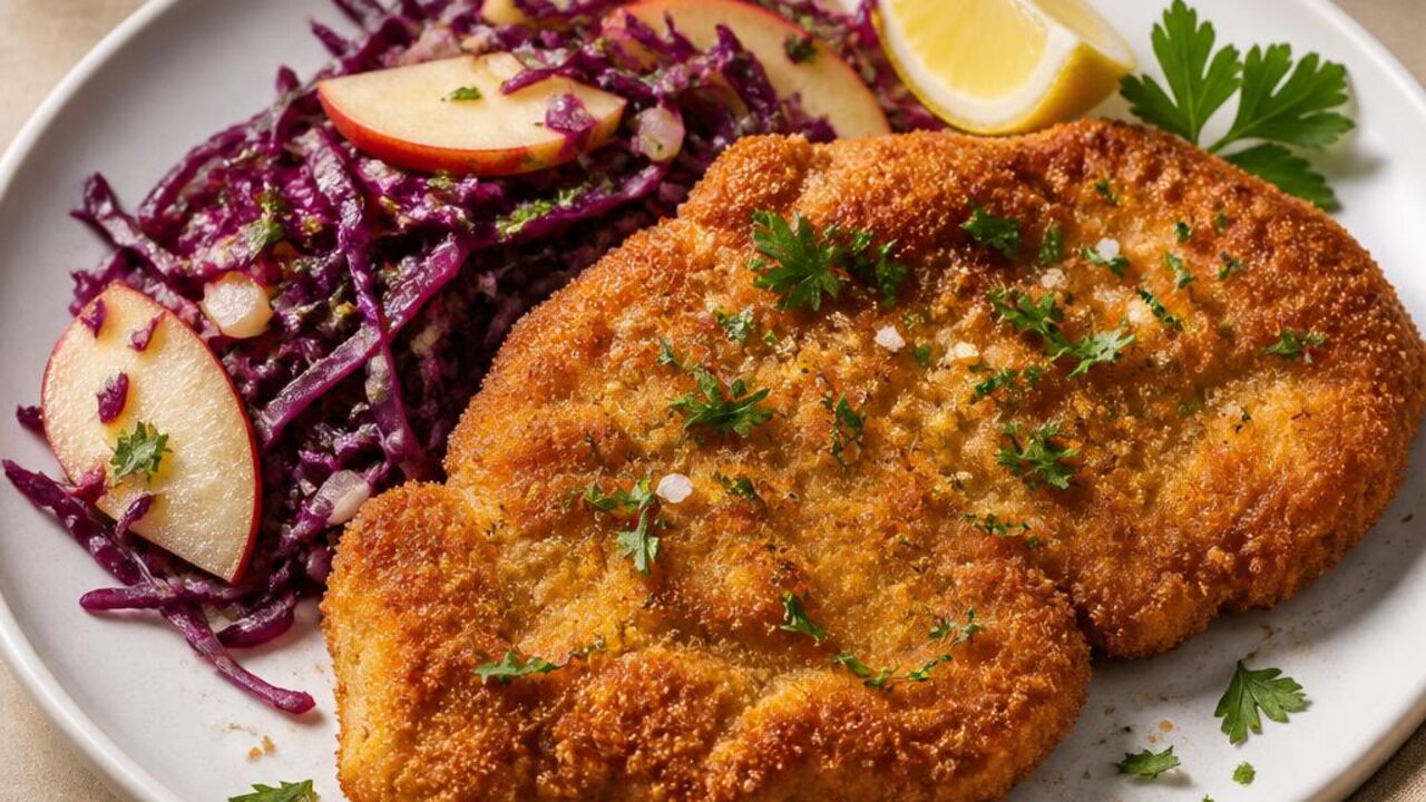Pork Schnitzel with Warm Apple and Cabbage