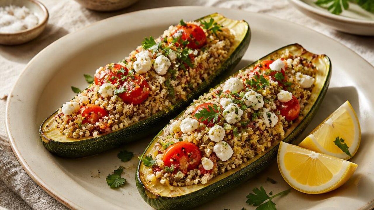 Quinoa-Stuffed Zucchini Boats with Feta