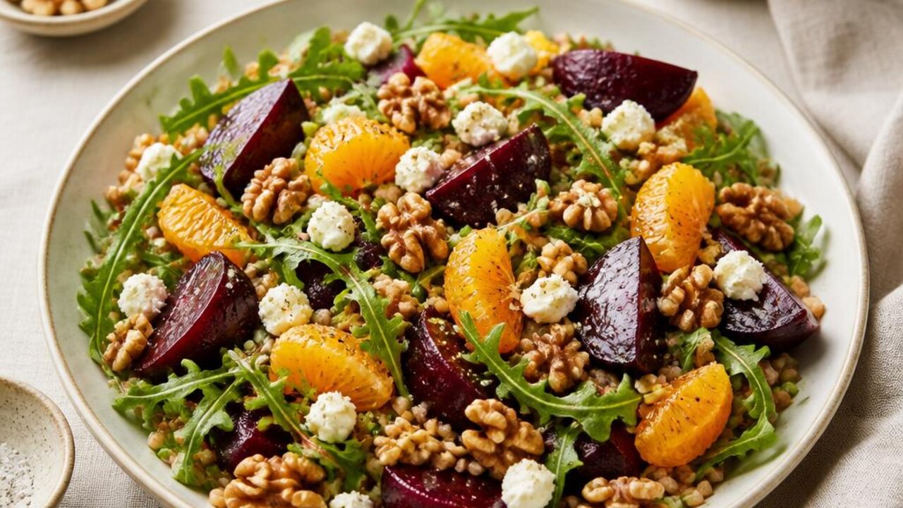 Roasted Beet and Farro Salad with Goat Cheese