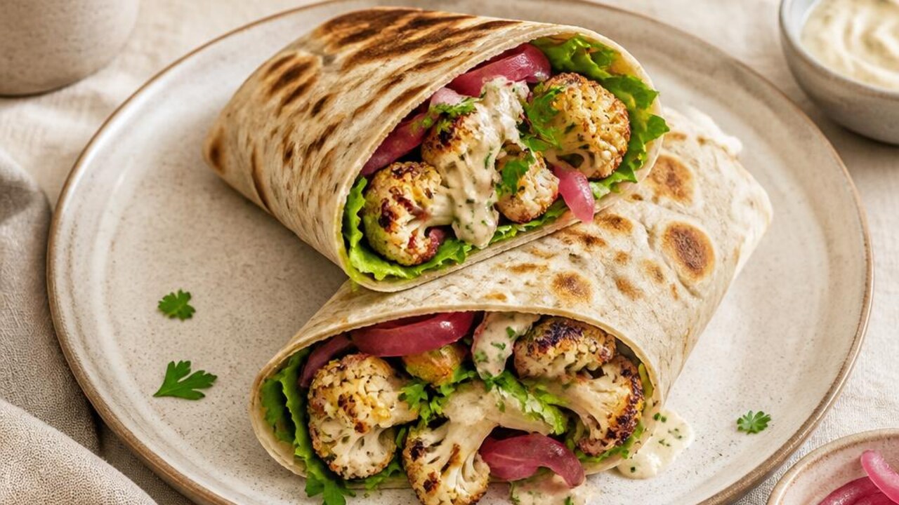 Roasted Cauliflower Wraps with Lemon Tahini