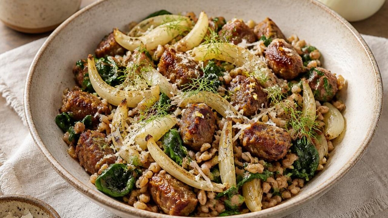 Sausage, Fennel, and Farro Skillet
