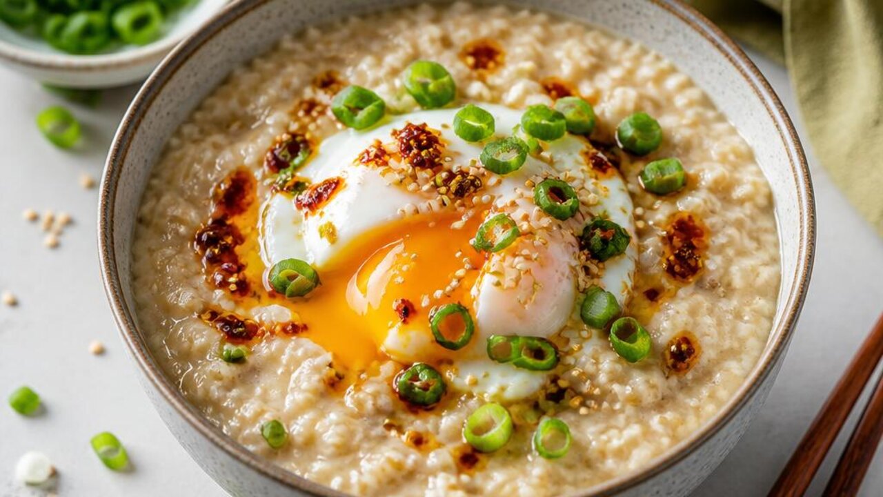 Savory Sesame Miso Oats with an Egg