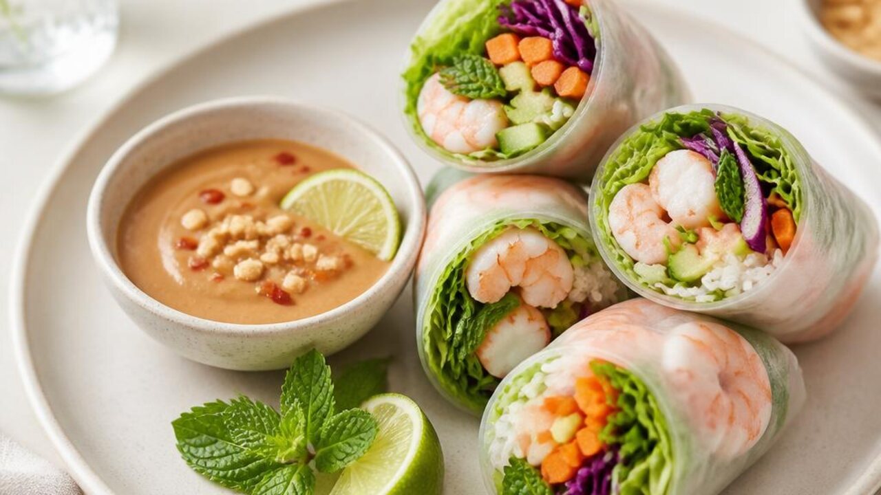 Shrimp Rice-Paper Summer Rolls with Peanut-Lime Dip