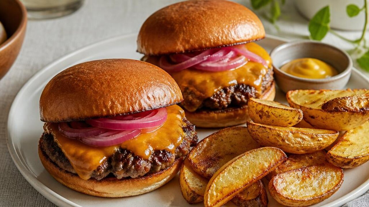 Skillet Smash Burgers with Crispy Potato Wedges