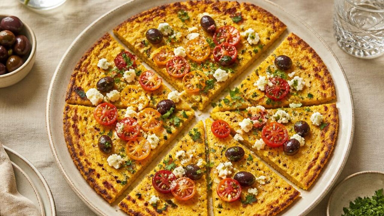 Crisp-Edged Socca with Tomato and Olives