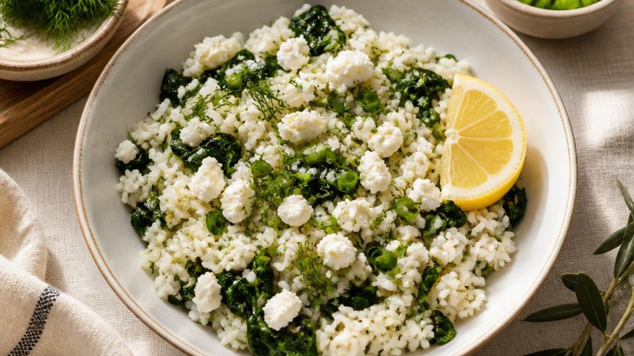 Greek Spinach Rice with Dill and Feta