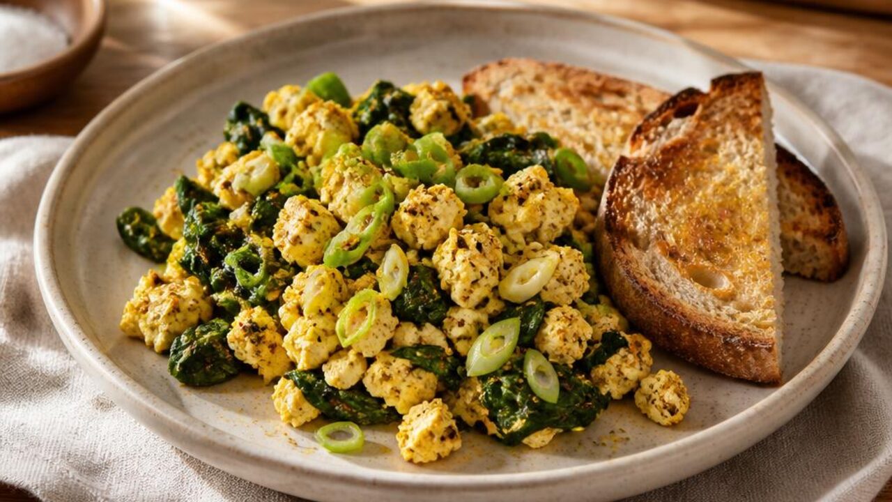Spinach and Scallion Tofu Scramble
