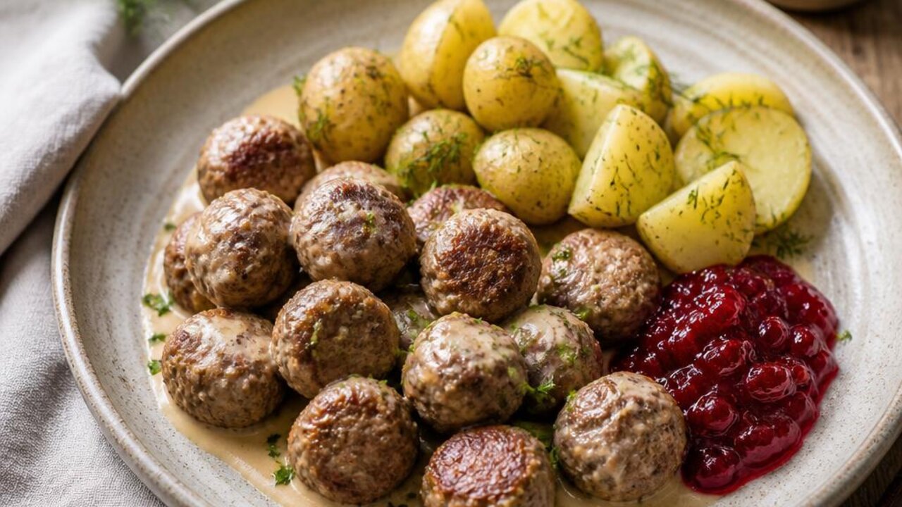 Swedish-Style Beef Meatballs with Dill Potatoes