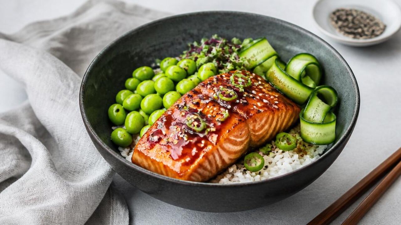 Teriyaki Salmon and Edamame Rice Bowls