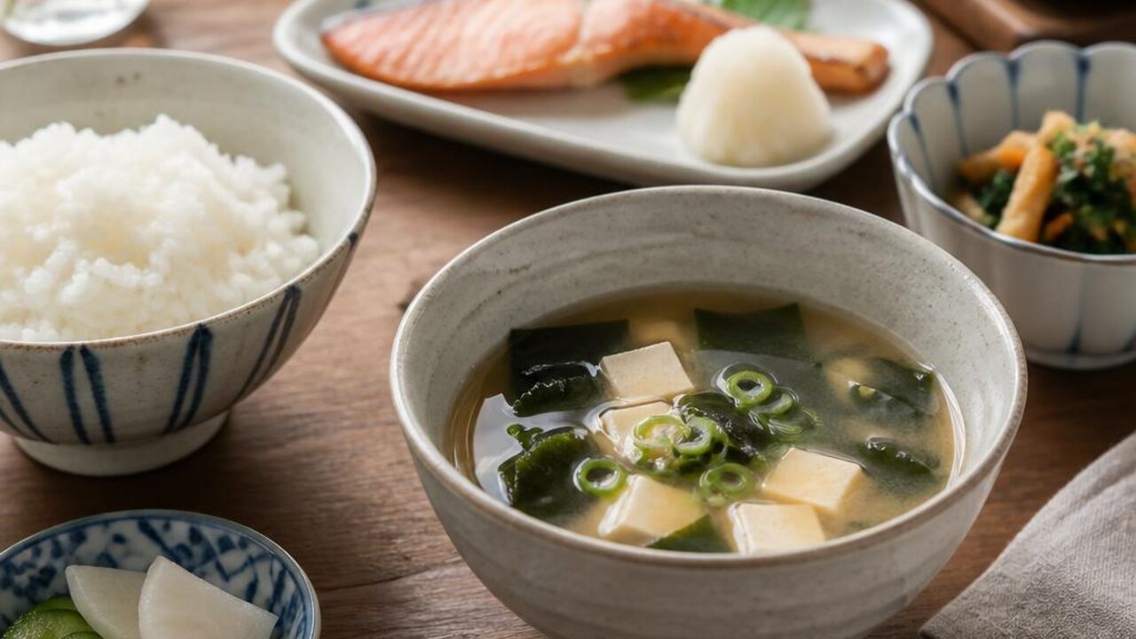 Tofu and Wakame Miso Breakfast Soup