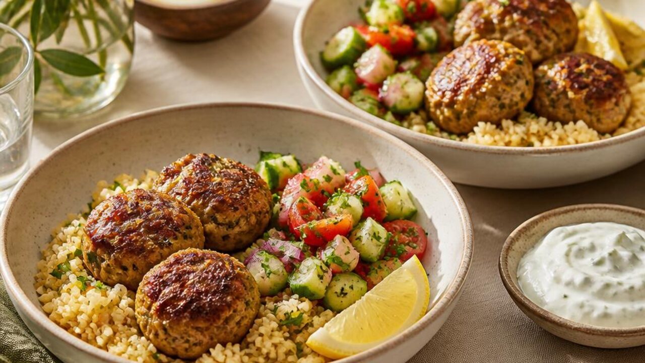 Turkey Kofta Bowls with Bulgur and Cucumber Yogurt