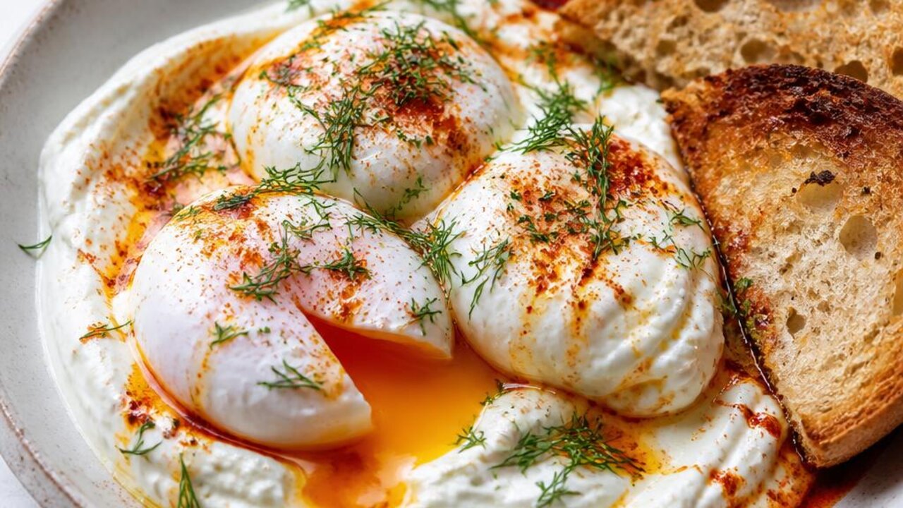 Poached Eggs with Garlicky Yogurt and Paprika Butter