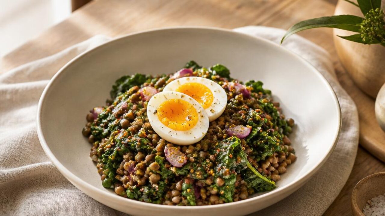 Warm Lentil Breakfast Salad with Greens