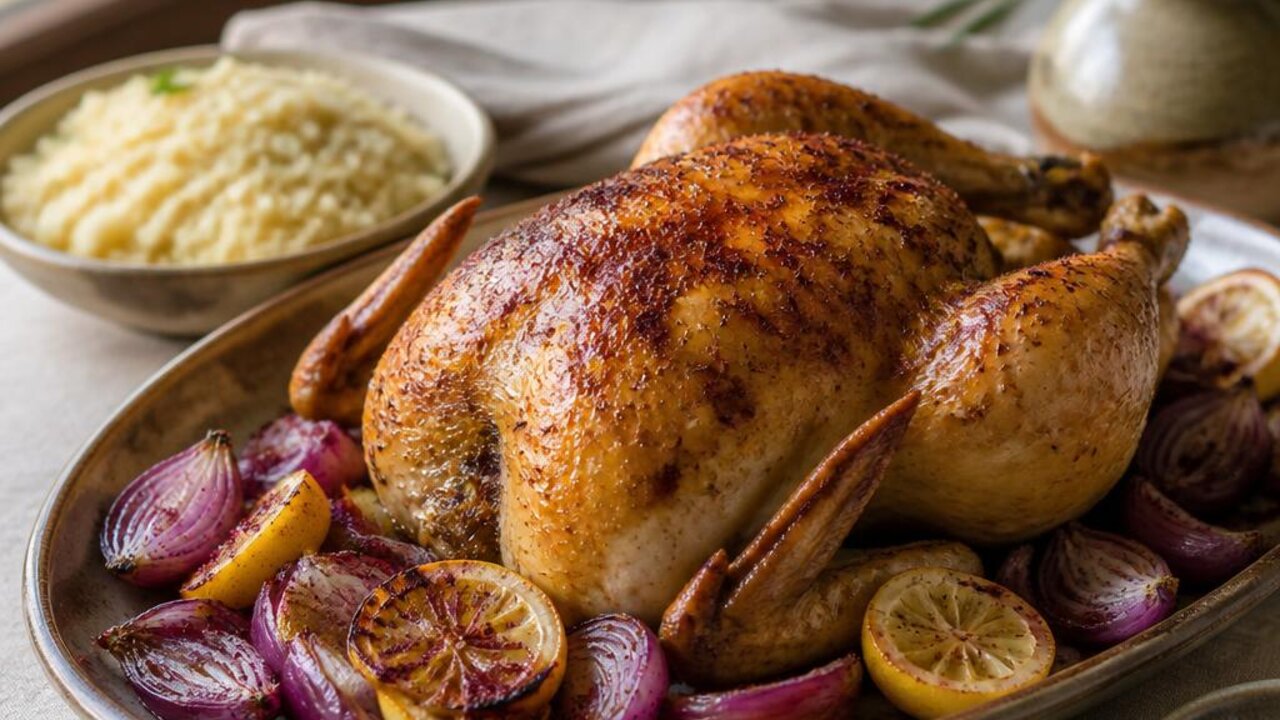 Sumac-Roasted Whole Chicken with Sweet Onions