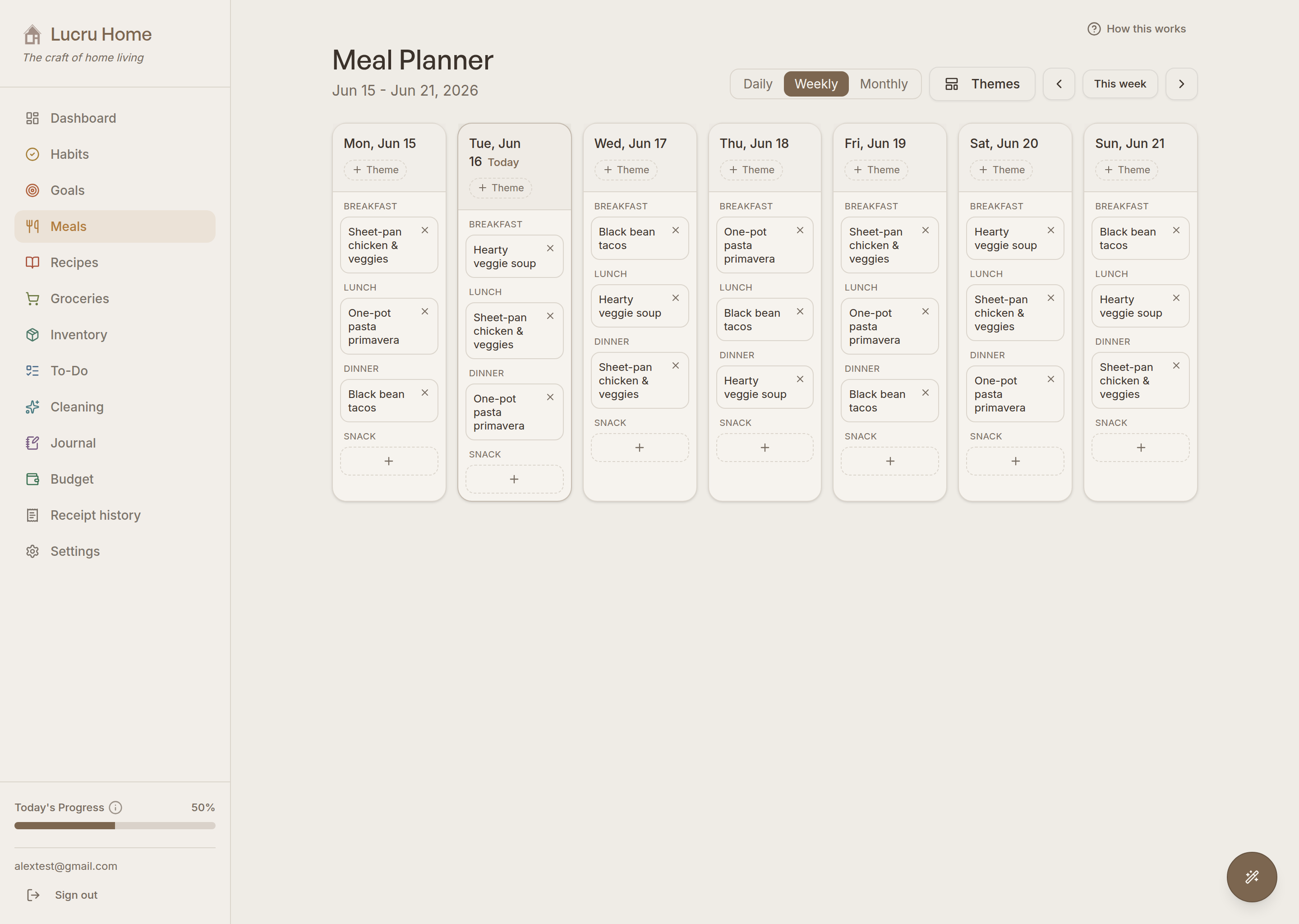 Meal Planner &middot; This week